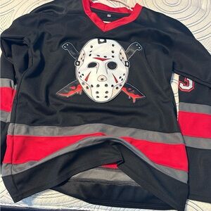 Black and Red Hockey Jersey with Mask Design